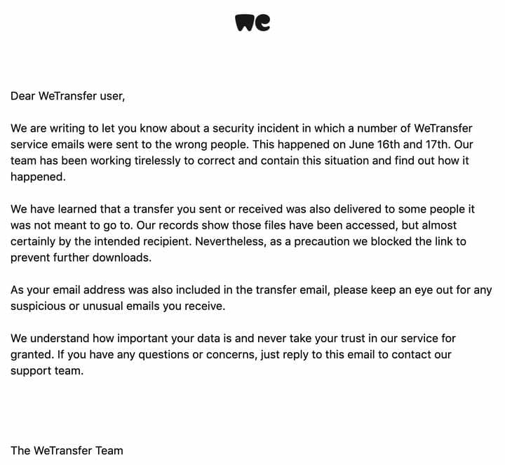 wetransfer email scam