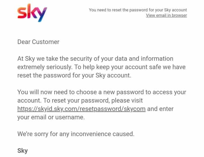 Sky email
