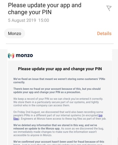 Monzo email
