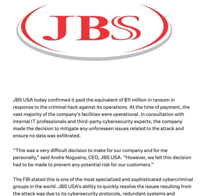 Jbs statement