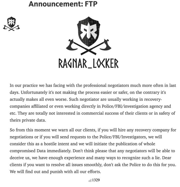 Ragnar locker warning