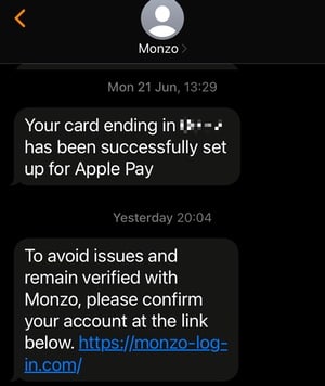 Monzo SMS messages