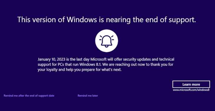 When will Microsoft end support for your version of Windows or