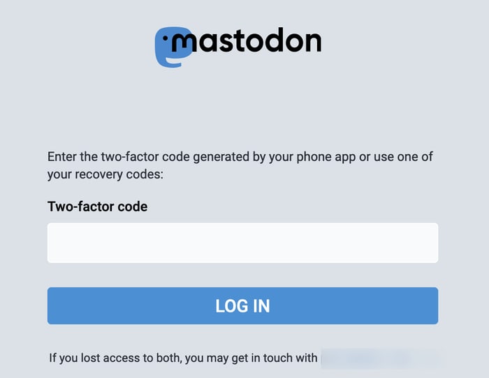 Mastodon 2fa code request