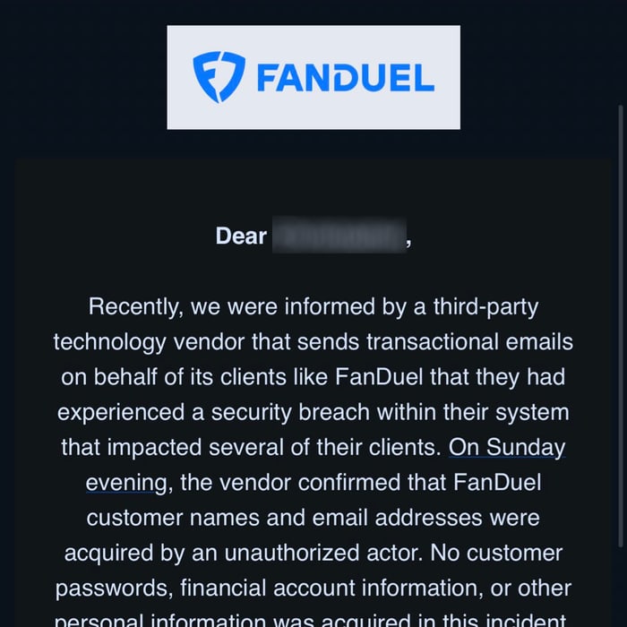 Part of an email sent to you by FanDuel