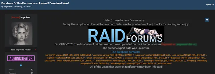Raid forum leak