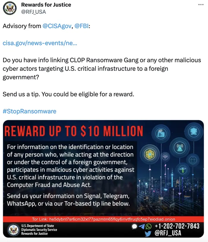  million reward offered for information on Cl0p ransomware gang