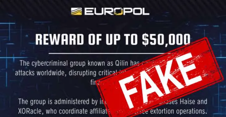 Europol says Telegram post about $50,000 Qilin ransomware award is fake