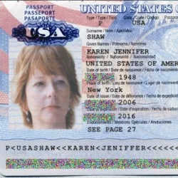 Passport of 'Karen Shaw'.